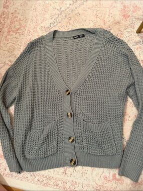 Gredit Women's textured Knit V-Neck Button Cardigan - Slate Gray